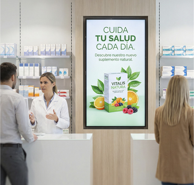 Farmacia con publicidad para pantallas digitales
