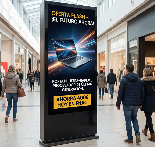 Centro comercial con totem digital publicitario